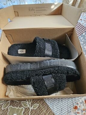 UGG Black Fuzzed Slide Sandals